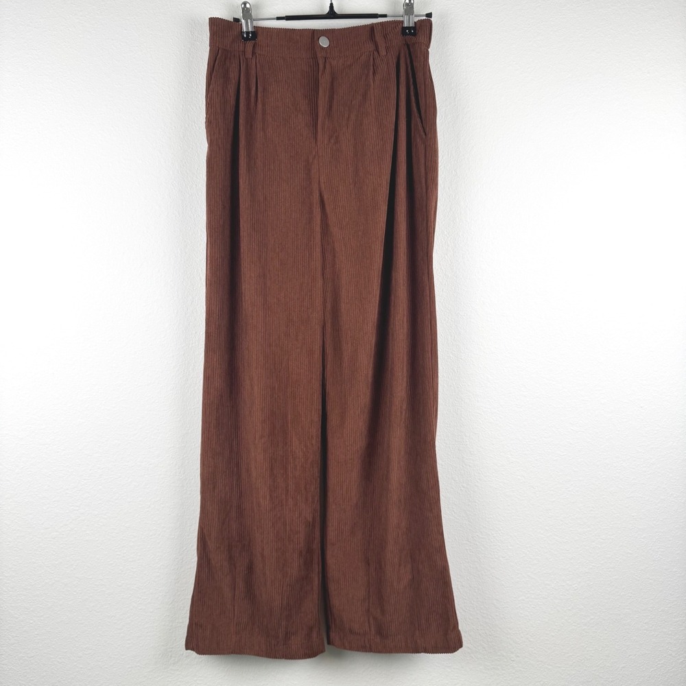 Brown Corduroy Pants Women Size M Excellent Wide Leg Minimalist Preppy